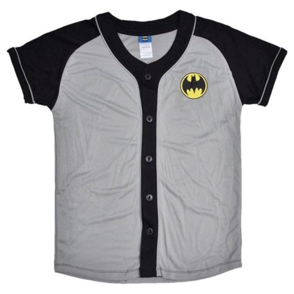 DC Comics Women's Juniors Batman Button Up‎ Baseball Jersey Style Shirt